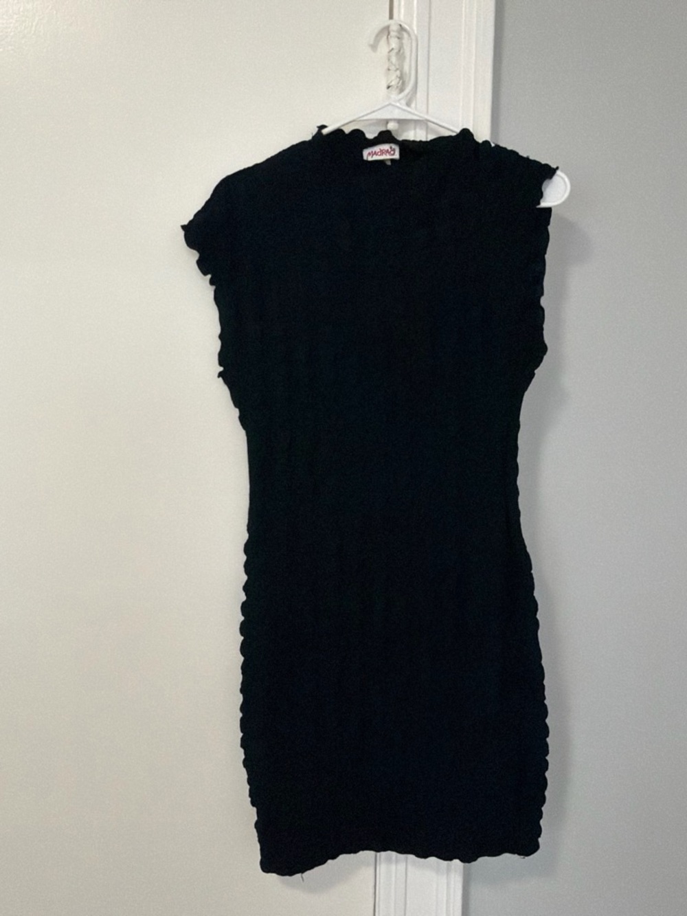 Madrag Black Ribbed Cap-Sleeve Mini Dress